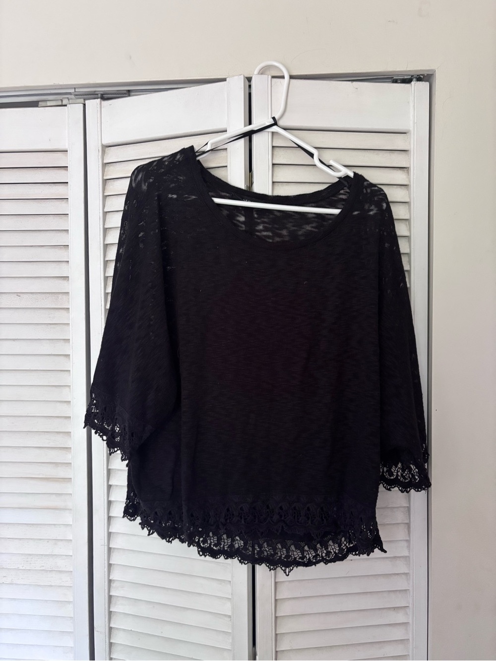 New Look Black Lace-Trim Scoop Neck Top